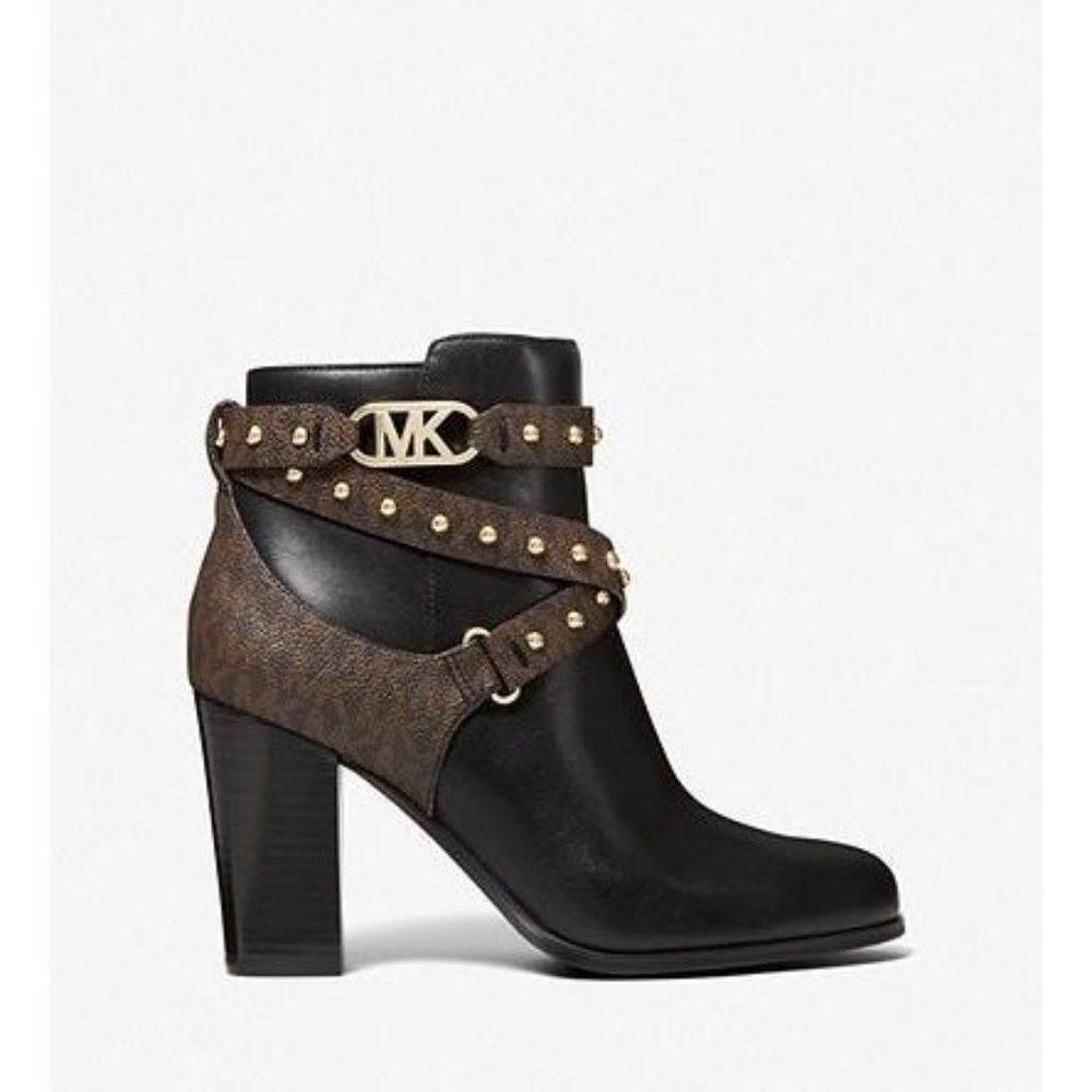 Michael Kors Kincaid Studded Logo Ankle Boot Black Brown Multi - Picture 8 of 11